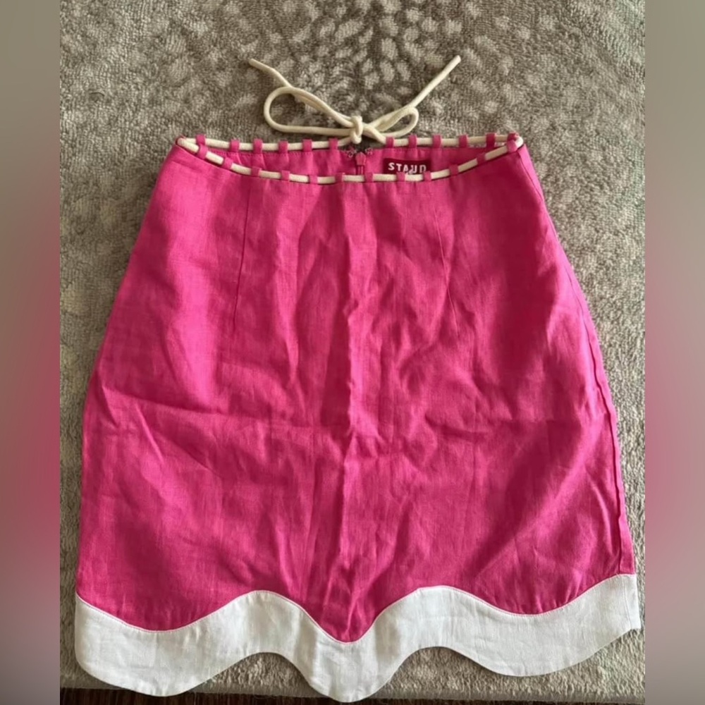STAUD Pink Mini Pencil Skirt with Tie Front